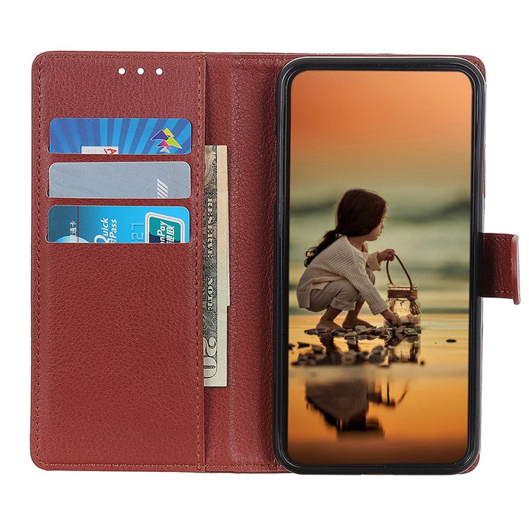 Wallet Stand Design Litchi Texture PU Leather Phone Case Cover Protector for Huawei nova 8i/Honor 50 Lite - Brown