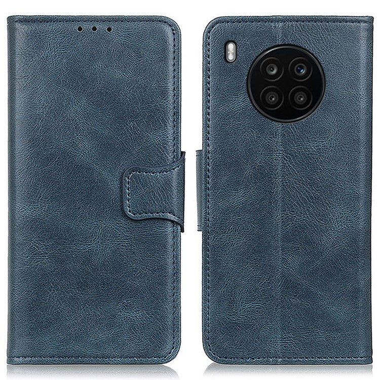Dual-Sided Magnetic Clasp Crazy Horse Texture PU Leather Wallet Stand Phone Case Cover for Huawei nova 8i/Honor 50 Lite - Blue