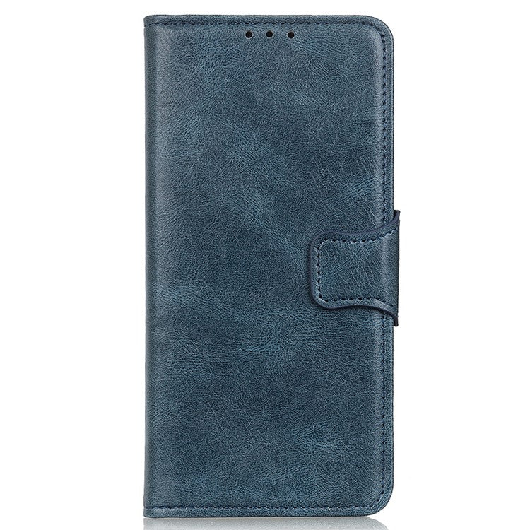 Dual-Sided Magnetic Clasp Crazy Horse Texture PU Leather Wallet Stand Phone Case Cover for Huawei nova 8i/Honor 50 Lite - Blue