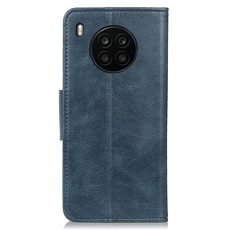 Dual-Sided Magnetic Clasp Crazy Horse Texture PU Leather Wallet Stand Phone Case Cover for Huawei nova 8i/Honor 50 Lite - Blue