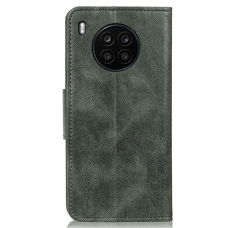 Dual-Sided Magnetic Clasp Crazy Horse Texture PU Leather Wallet Stand Phone Case Cover for Huawei nova 8i/Honor 50 Lite - Blackish Green