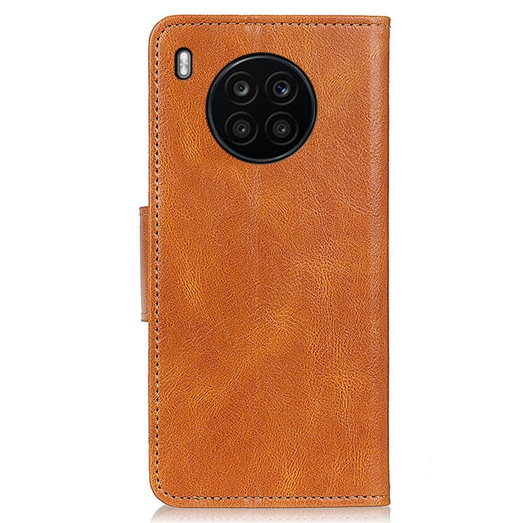 Dual-Sided Magnetic Clasp Crazy Horse Texture PU Leather Wallet Stand Phone Case Cover for Huawei nova 8i/Honor 50 Lite - Brown