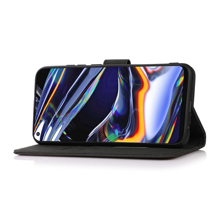 KHAZNEH Wallet Design Delicate Textured Leather Phone Cover Case with Adjustable Stand for Huawei nova 8i/Honor 50 Lite - Black