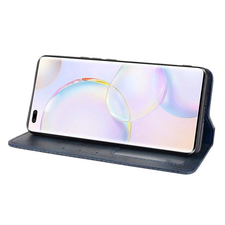 Anti-dust Retro Textured Surface Phone Leather Case Wallet Stand Protective Cover for Huawei nova 9 Pro / Honor 50 Pro - Blue