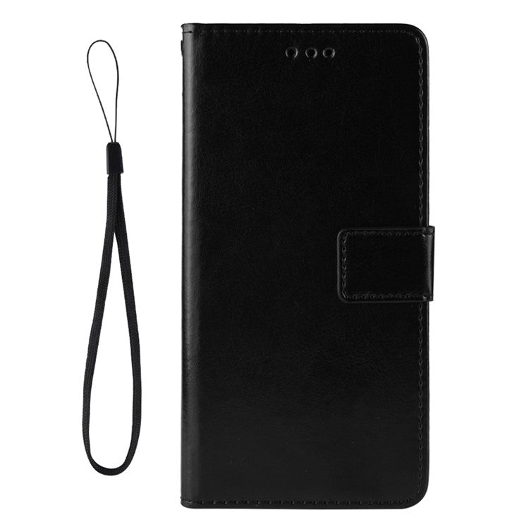 Fashionable Crazy Horse Texture PU Leather Wallet Magnetic Anti-Scratch Case with Wrist Strap for Huawei nova 9 Pro / Honor 50 Pro - Black