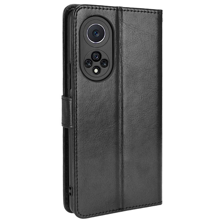 Fashionable Crazy Horse Texture PU Leather Wallet Magnetic Anti-Scratch Case with Wrist Strap for Huawei nova 9 Pro / Honor 50 Pro - Black