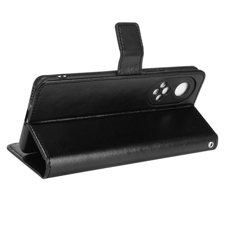 Fashionable Crazy Horse Texture PU Leather Wallet Magnetic Anti-Scratch Case with Wrist Strap for Huawei nova 9 Pro / Honor 50 Pro - Black