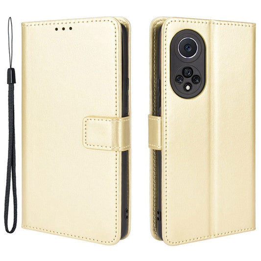 Fashionable Crazy Horse Texture PU Leather Wallet Magnetic Anti-Scratch Case with Wrist Strap for Huawei nova 9 Pro / Honor 50 Pro - Gold