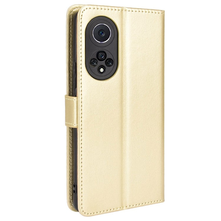 Fashionable Crazy Horse Texture PU Leather Wallet Magnetic Anti-Scratch Case with Wrist Strap for Huawei nova 9 Pro / Honor 50 Pro - Gold