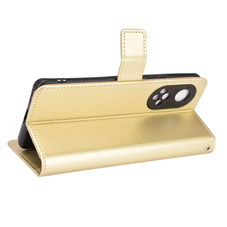 Fashionable Crazy Horse Texture PU Leather Wallet Magnetic Anti-Scratch Case with Wrist Strap for Huawei nova 9 Pro / Honor 50 Pro - Gold