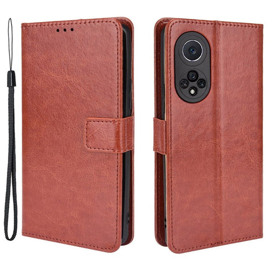 Fashionable Crazy Horse Texture PU Leather Wallet Magnetic Anti-Scratch Case with Wrist Strap for Huawei nova 9 Pro / Honor 50 Pro - Brown