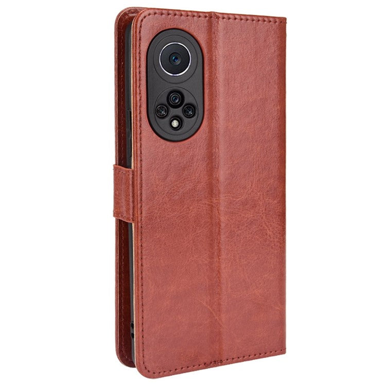 Fashionable Crazy Horse Texture PU Leather Wallet Magnetic Anti-Scratch Case with Wrist Strap for Huawei nova 9 Pro / Honor 50 Pro - Brown