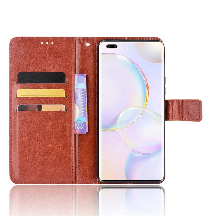 Fashionable Crazy Horse Texture PU Leather Wallet Magnetic Anti-Scratch Case with Wrist Strap for Huawei nova 9 Pro / Honor 50 Pro - Brown