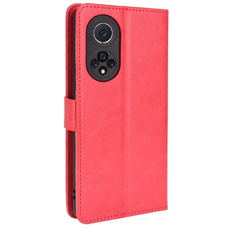 Fashionable Crazy Horse Texture PU Leather Wallet Magnetic Anti-Scratch Case with Wrist Strap for Huawei nova 9 Pro / Honor 50 Pro - Red