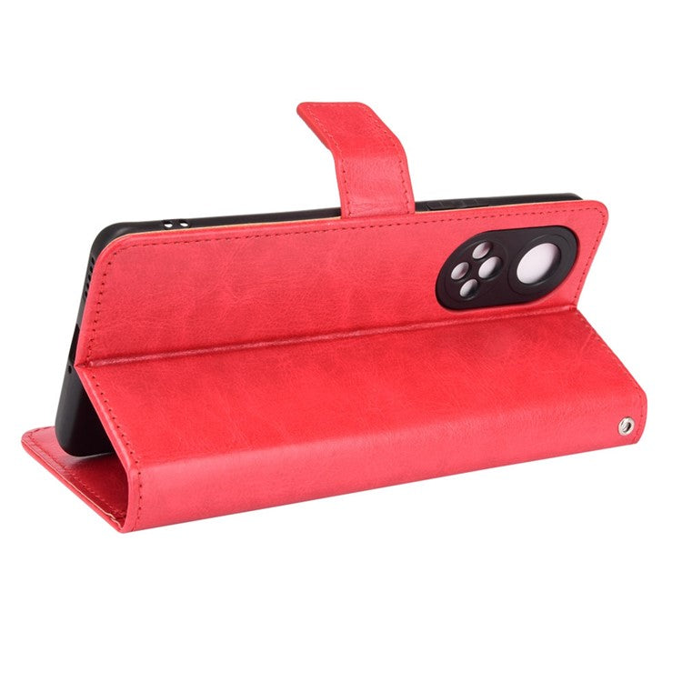 Fashionable Crazy Horse Texture PU Leather Wallet Magnetic Anti-Scratch Case with Wrist Strap for Huawei nova 9 Pro / Honor 50 Pro - Red