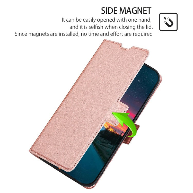 Strong Magnetic Closure Phone Cover Ultra-thin Leather Phone Case with Stand for Honor 50 - Rose Gold