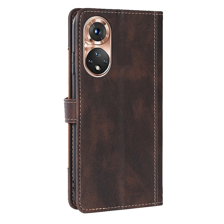 Bi-color Magnetic Clasp Anti-scratch Anti-shock PU Leather and TPU Phone Case Cover with Stand for Honor 50 - Brown