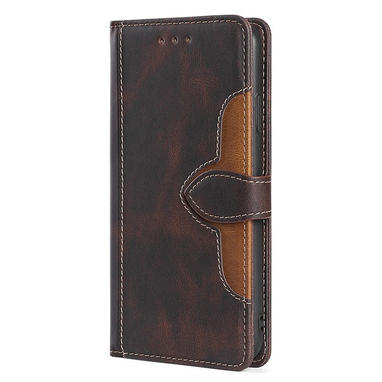 Bi-color Magnetic Clasp Anti-scratch Anti-shock PU Leather and TPU Phone Case Cover with Stand for Honor 50 - Brown
