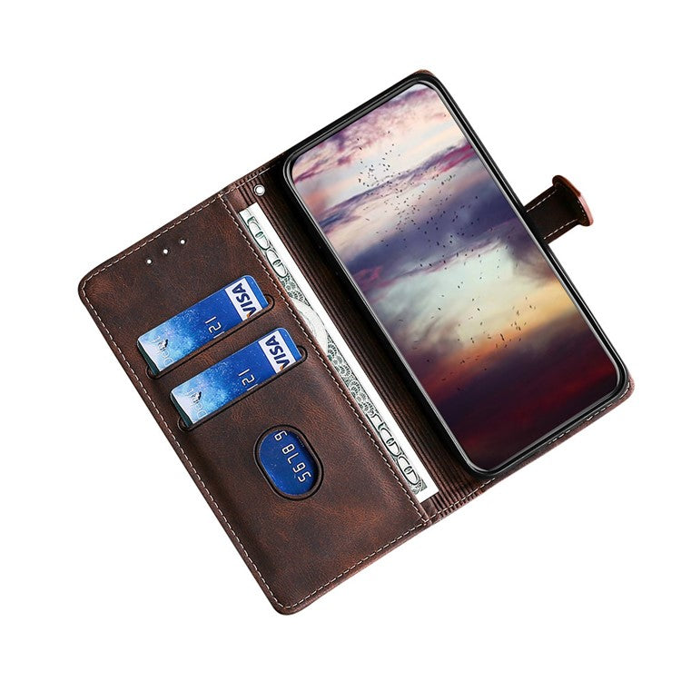 Bi-color Magnetic Clasp Anti-scratch Anti-shock PU Leather and TPU Phone Case Cover with Stand for Honor 50 - Brown