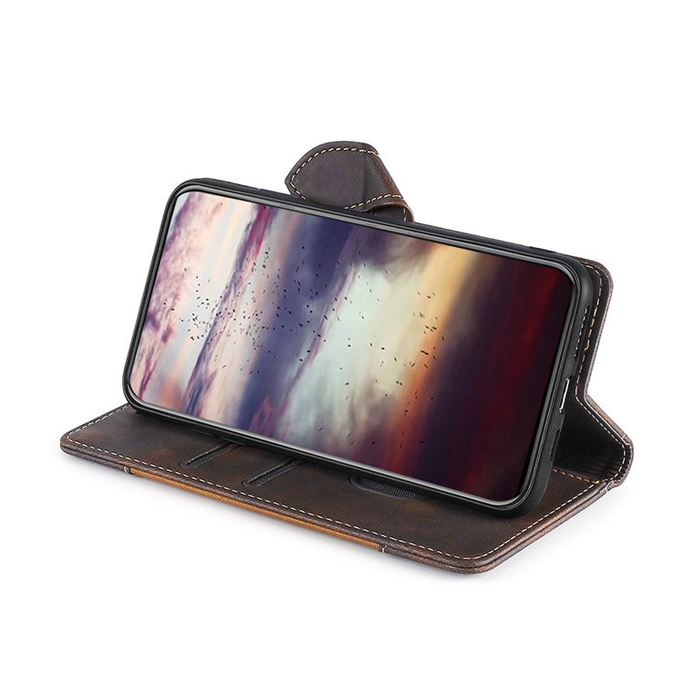 Bi-color Magnetic Clasp Anti-scratch Anti-shock PU Leather and TPU Phone Case Cover with Stand for Honor 50 - Brown