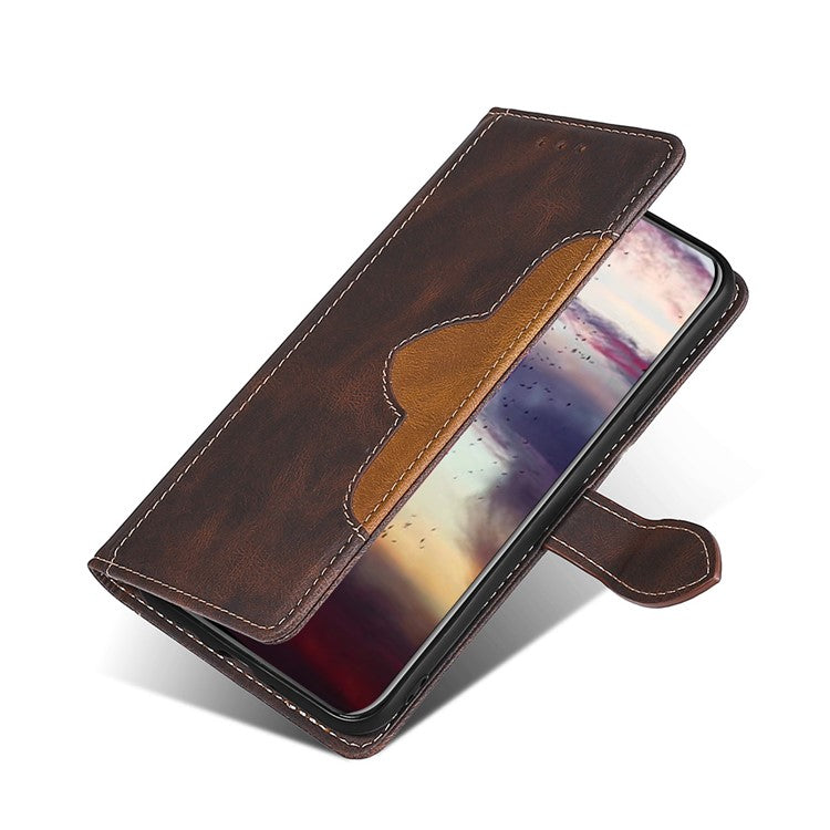Bi-color Magnetic Clasp Anti-scratch Anti-shock PU Leather and TPU Phone Case Cover with Stand for Honor 50 - Brown