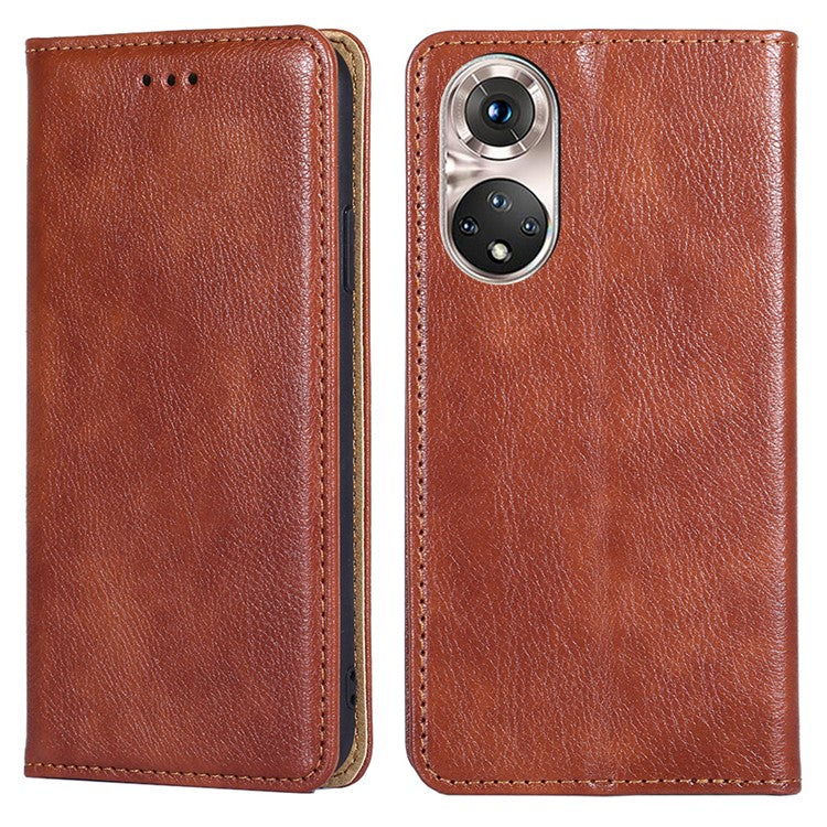 Full Body Protection Magnetic Auto Closing Leather Phone Wallet Case Stand Shell for Honor 50 Pro - Brown