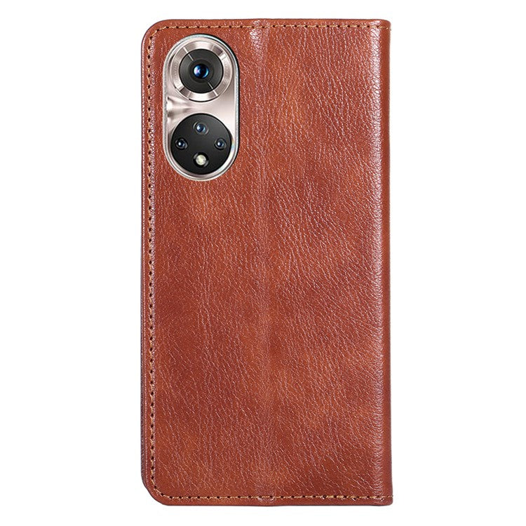 Full Body Protection Magnetic Auto Closing Leather Phone Wallet Case Stand Shell for Honor 50 Pro - Brown