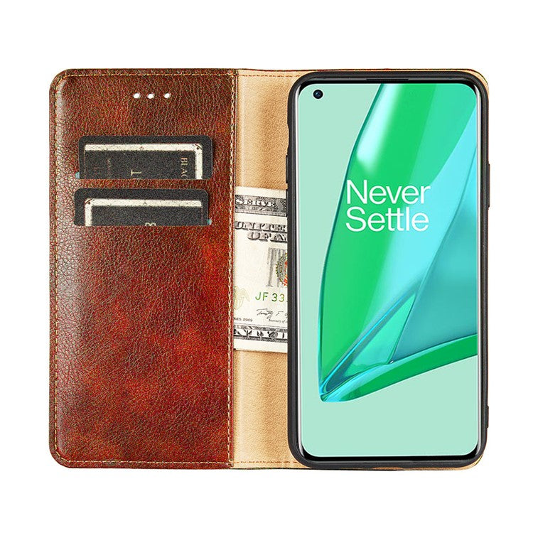 Full Body Protection Magnetic Auto Closing Leather Phone Wallet Case Stand Shell for Honor 50 Pro - Brown