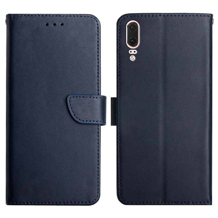 For Huawei P20 Flip Cover TPU + Genuine Leather Nappa Texture Multifunction Wallet Stand Good Protective Phone Case - Blue