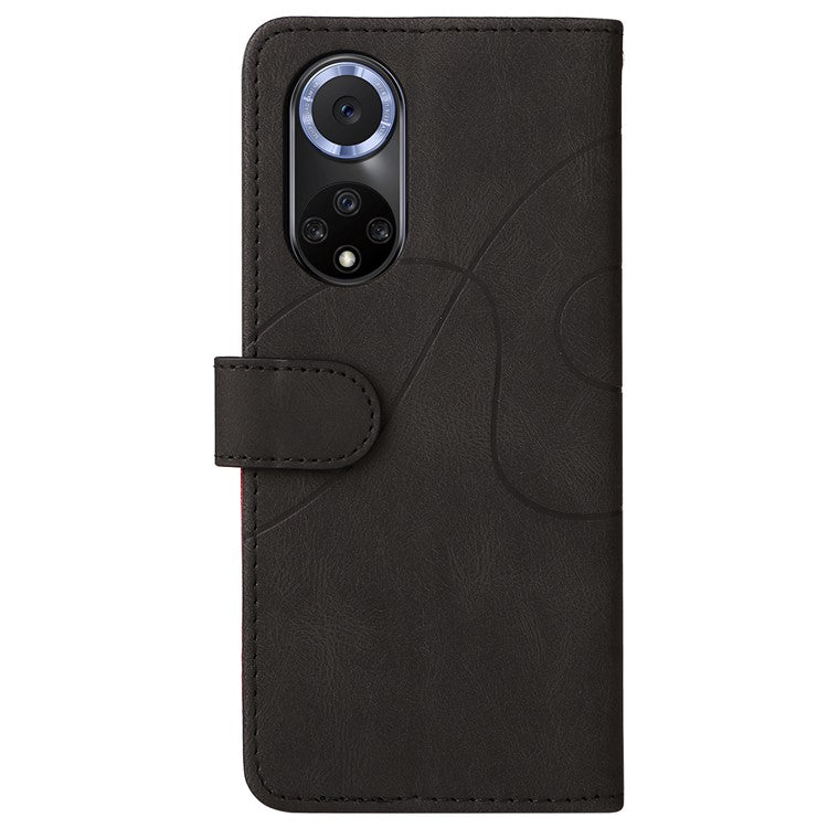 KT Leather Series-1 Anti-fingerprint Dual-Color Splicing Style Flip Phone Shell PU Leather Wallet Design Phone Case with Stand for Huawei nova 9 / Honor 50 - Black