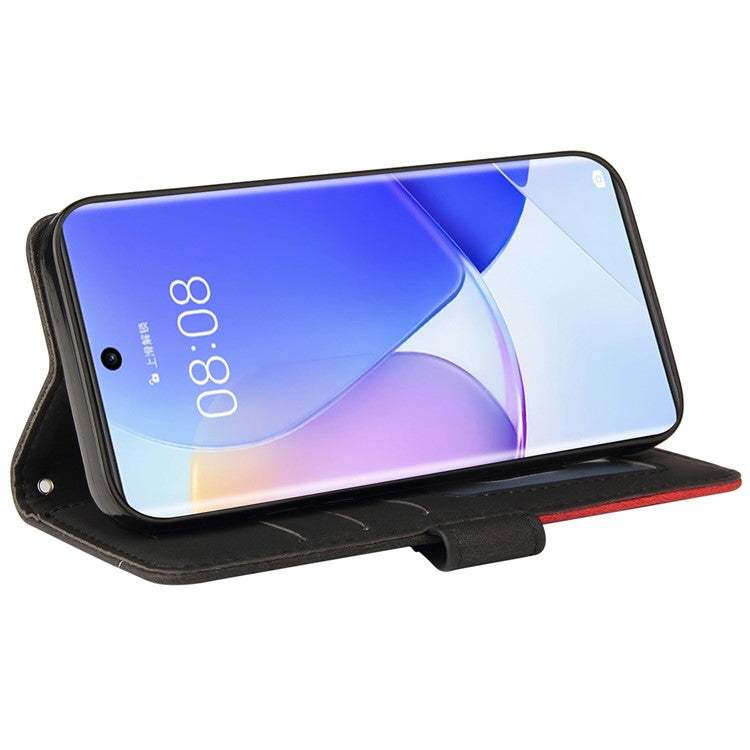 KT Leather Series-1 Anti-fingerprint Dual-Color Splicing Style Flip Phone Shell PU Leather Wallet Design Phone Case with Stand for Huawei nova 9 / Honor 50 - Black