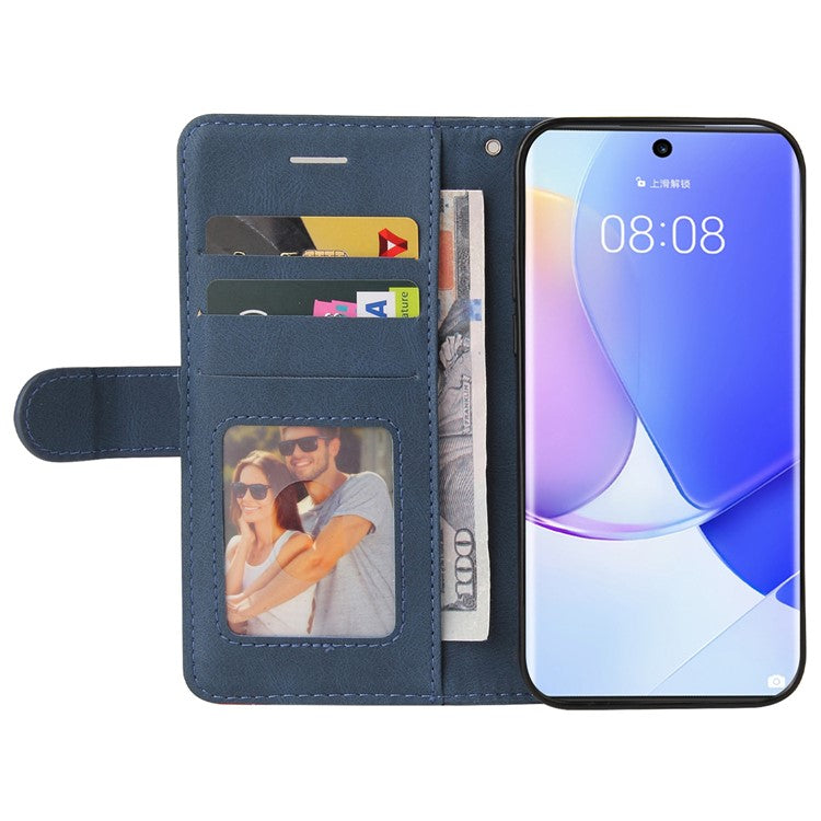 KT Leather Series-1 Anti-fingerprint Dual-Color Splicing Style Flip Phone Shell PU Leather Wallet Design Phone Case with Stand for Huawei nova 9 / Honor 50 - Blue