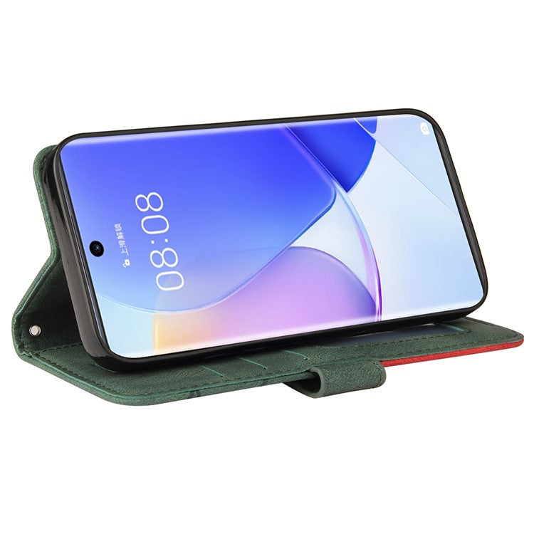 KT Leather Series-1 Anti-fingerprint Dual-Color Splicing Style Flip Phone Shell PU Leather Wallet Design Phone Case with Stand for Huawei nova 9 / Honor 50 - Green