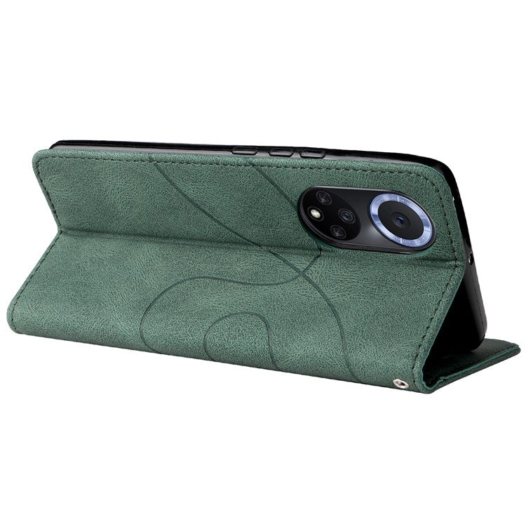 KT Leather Series-1 Anti-fingerprint Dual-Color Splicing Style Flip Phone Shell PU Leather Wallet Design Phone Case with Stand for Huawei nova 9 / Honor 50 - Green