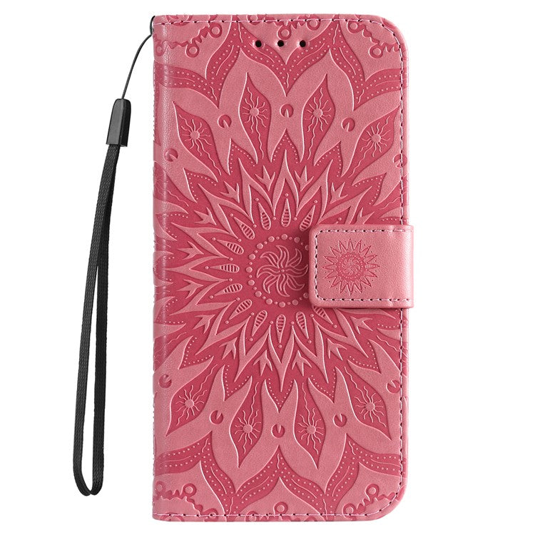 KT Imprinting Flower Series-1 Imprinting Mandala Sun Pattern Anti-scratch Protective Leather Case with Wallet Stand for Huawei nova 9/Honor 50 5G - Pink