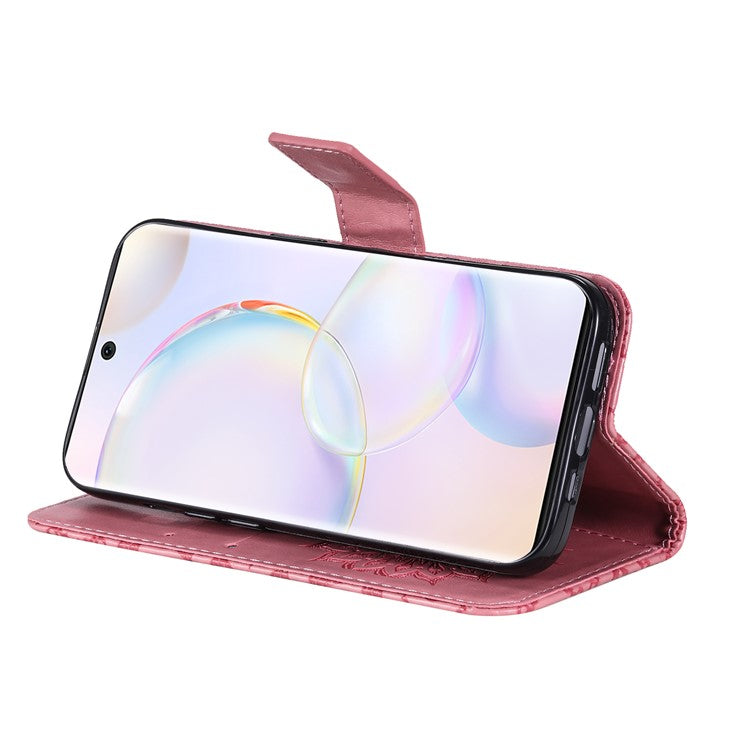 KT Imprinting Flower Series-1 Imprinting Mandala Sun Pattern Anti-scratch Protective Leather Case with Wallet Stand for Huawei nova 9/Honor 50 5G - Pink