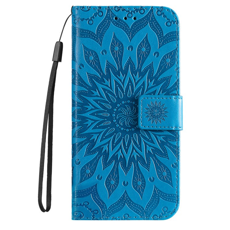 KT Imprinting Flower Series-1 Imprinting Mandala Sun Pattern Anti-scratch Protective Leather Case with Wallet Stand for Huawei nova 9/Honor 50 5G - Blue