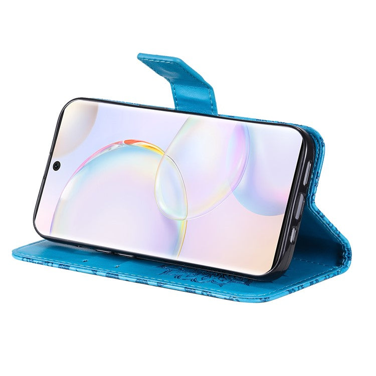 KT Imprinting Flower Series-1 Imprinting Mandala Sun Pattern Anti-scratch Protective Leather Case with Wallet Stand for Huawei nova 9/Honor 50 5G - Blue