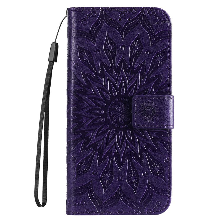 KT Imprinting Flower Series-1 Imprinting Mandala Sun Pattern Anti-scratch Protective Leather Case with Wallet Stand for Huawei nova 9/Honor 50 5G - Purple