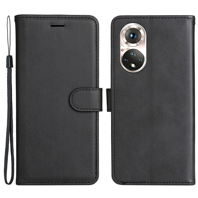 KT Leather Series-2 Solid Color Wallet Leather Case Inner Soft TPU Phone Cover with Adjustable Stand for Honor 50 5G/Huawei nova 9 - Black