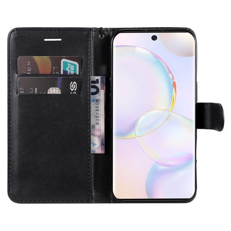 KT Leather Series-2 Solid Color Wallet Leather Case Inner Soft TPU Phone Cover with Adjustable Stand for Honor 50 5G/Huawei nova 9 - Black