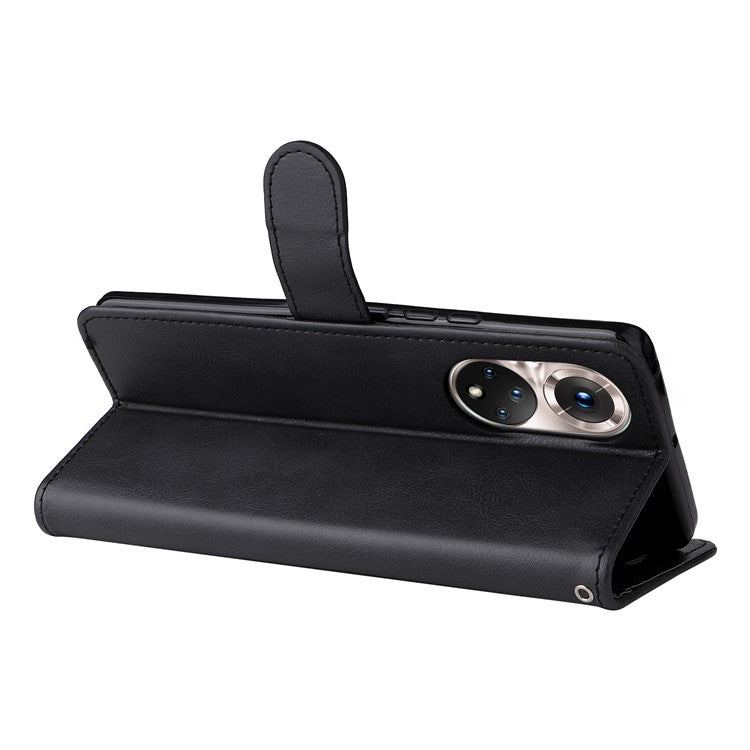 KT Leather Series-2 Solid Color Wallet Leather Case Inner Soft TPU Phone Cover with Adjustable Stand for Honor 50 5G/Huawei nova 9 - Black