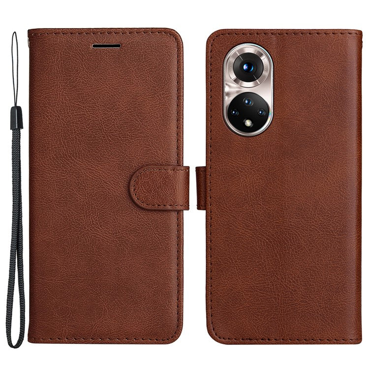 KT Leather Series-2 Solid Color Wallet Leather Case Inner Soft TPU Phone Cover with Adjustable Stand for Honor 50 5G/Huawei nova 9 - Brown
