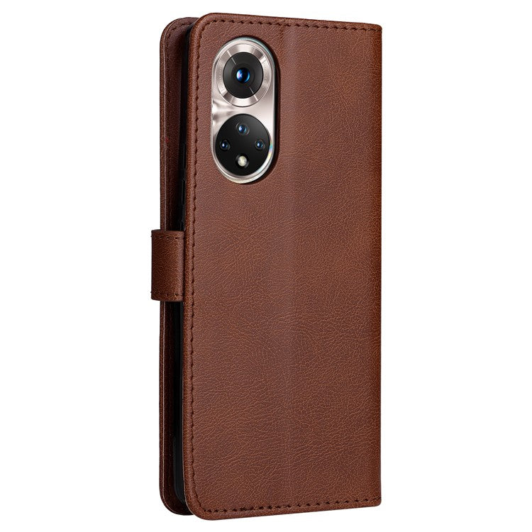 KT Leather Series-2 Solid Color Wallet Leather Case Inner Soft TPU Phone Cover with Adjustable Stand for Honor 50 5G/Huawei nova 9 - Brown