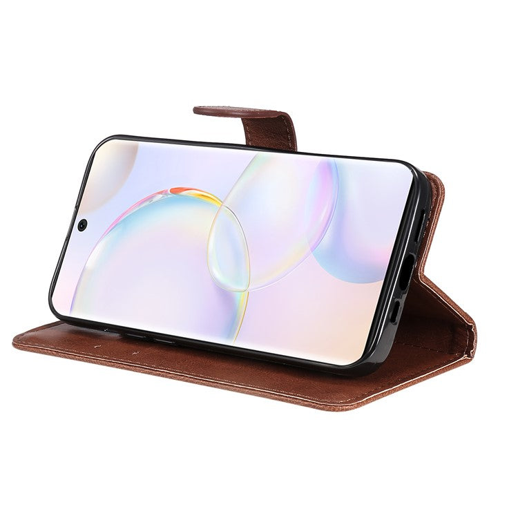 KT Leather Series-2 Solid Color Wallet Leather Case Inner Soft TPU Phone Cover with Adjustable Stand for Honor 50 5G/Huawei nova 9 - Brown