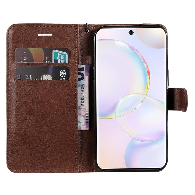 KT Leather Series-2 Solid Color Wallet Leather Case Inner Soft TPU Phone Cover with Adjustable Stand for Honor 50 5G/Huawei nova 9 - Brown