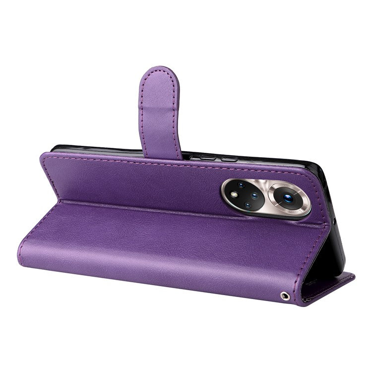 KT Leather Series-2 Solid Color Wallet Leather Case Inner Soft TPU Phone Cover with Adjustable Stand for Honor 50 5G/Huawei nova 9 - Purple