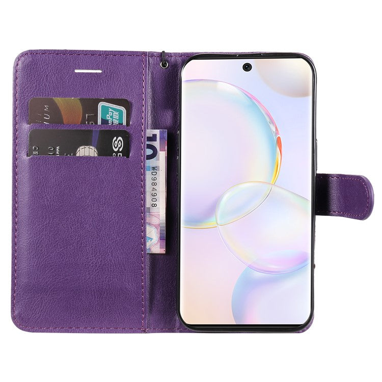 KT Leather Series-2 Solid Color Wallet Leather Case Inner Soft TPU Phone Cover with Adjustable Stand for Honor 50 5G/Huawei nova 9 - Purple