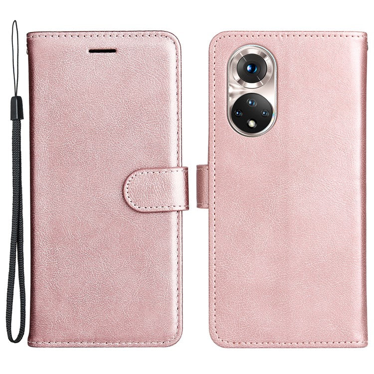 KT Leather Series-2 Solid Color Wallet Leather Case Inner Soft TPU Phone Cover with Adjustable Stand for Honor 50 5G/Huawei nova 9 - Rose Gold