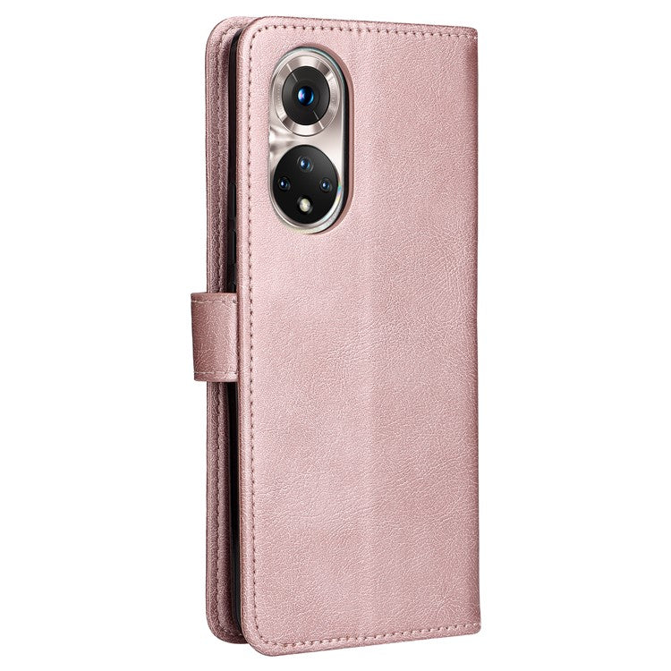 KT Leather Series-2 Solid Color Wallet Leather Case Inner Soft TPU Phone Cover with Adjustable Stand for Honor 50 5G/Huawei nova 9 - Rose Gold